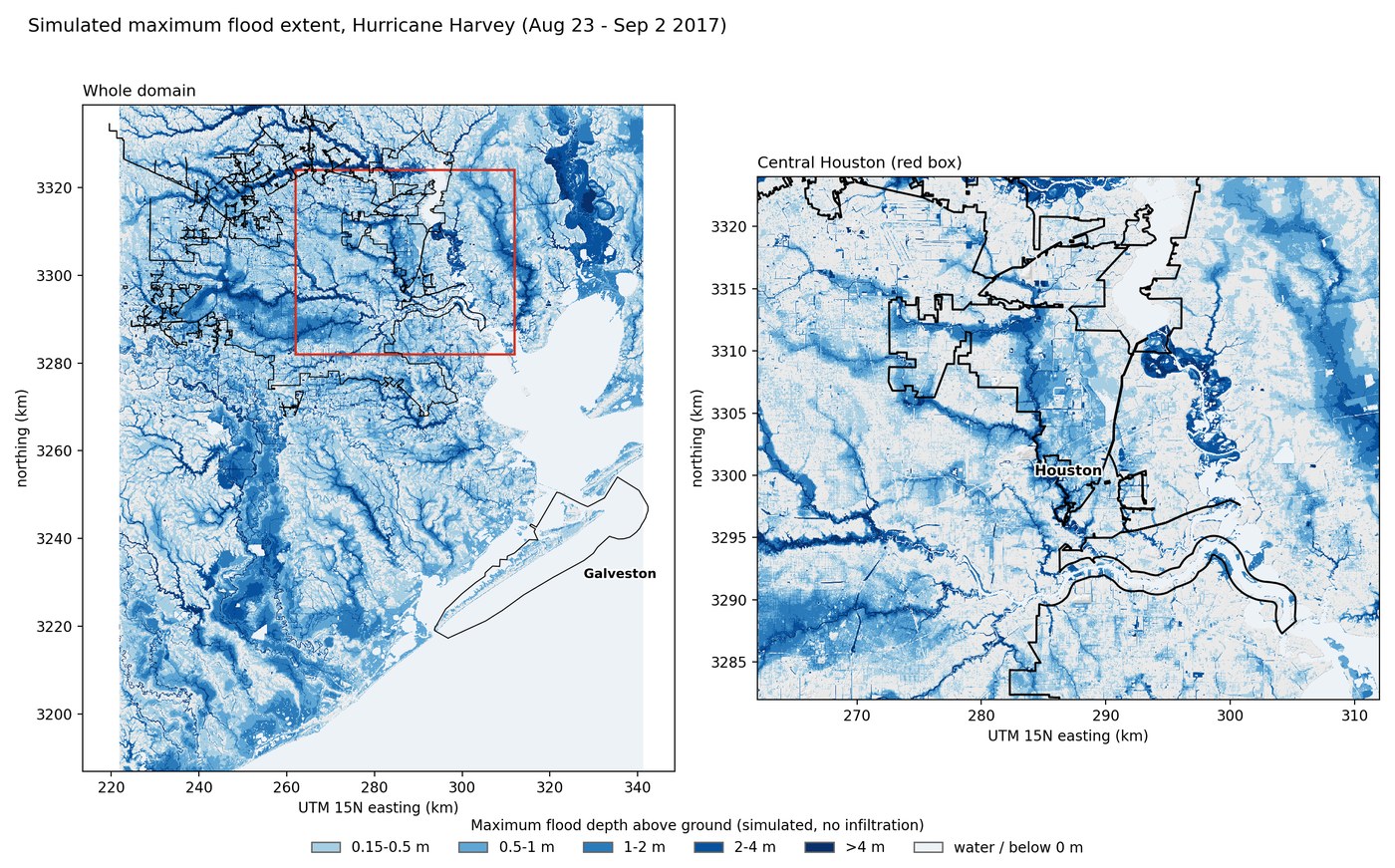 Compound Flood Simulation of Hurricane Harvey in Houston-Galveston (SFINCS)